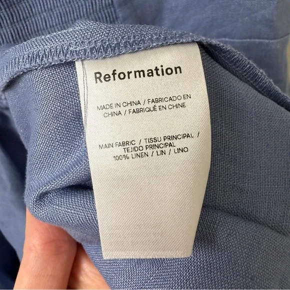Reformation NWT Bridgton Blue Linen Smocked Midi Dress‎ Size 12